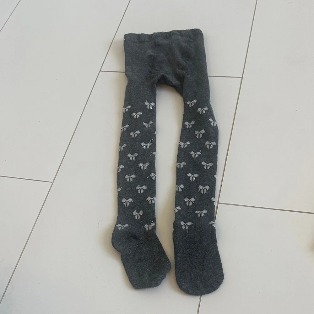 Girls Gray Kids Tights with White Pattern bows 4/5Y